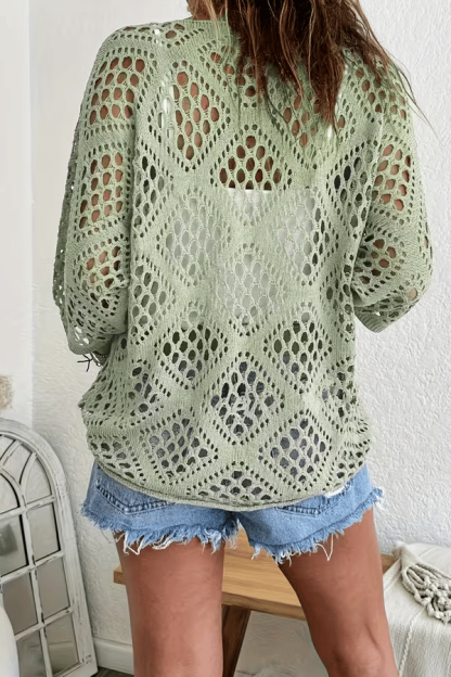 Women’s Crochet Beach Cover-Up Sweater – Lightweight Hollow-Out V-Neck Top(Buy 2 Free Shipping)
