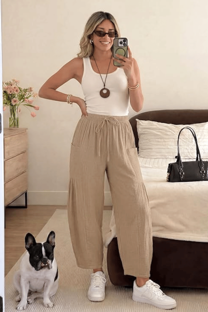 Women's Linen 3/4-Length Wide-Leg Pants with Pockets(Buy 2 Free Shipping)