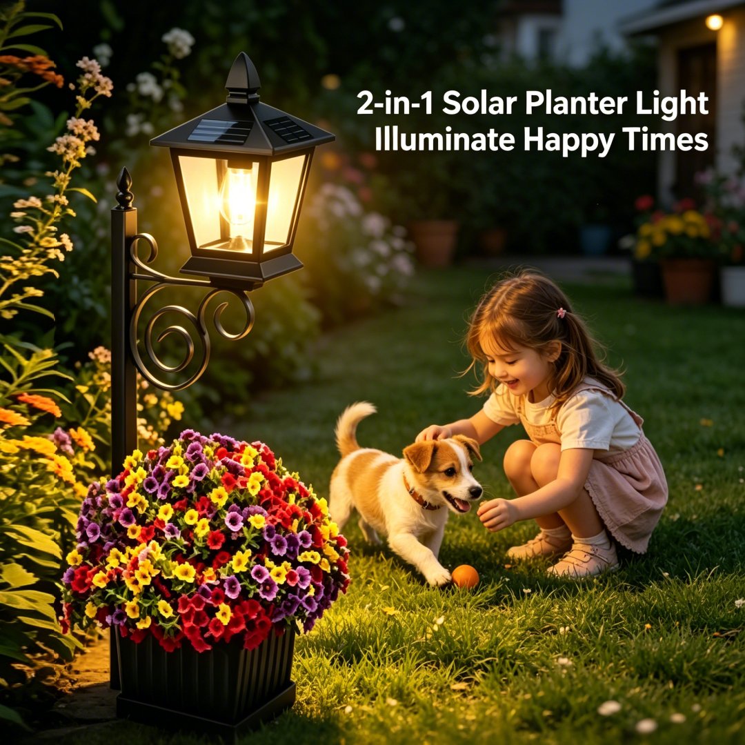 🌼 Outdoor Solar Planter Light – 2-in-1 Flower Pot & Lamp Post 🌙