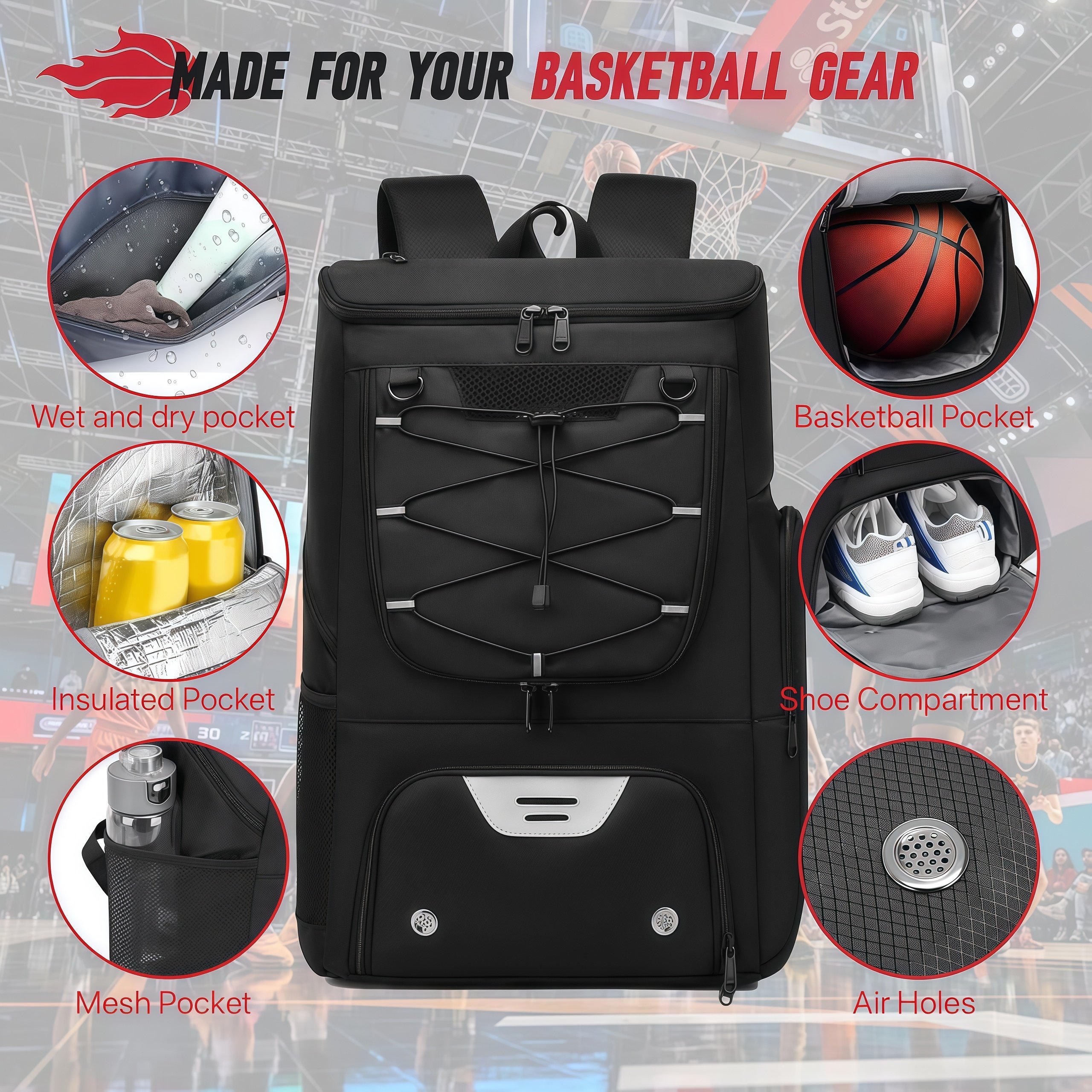 🏀 Basketball Backpack with Ball Holder & Shoe Compartment