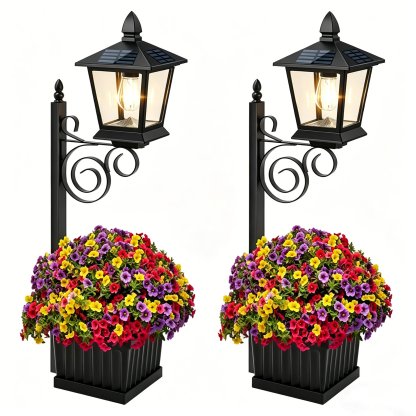 🌼 Outdoor Solar Planter Light – 2-in-1 Flower Pot & Lamp Post 🌙