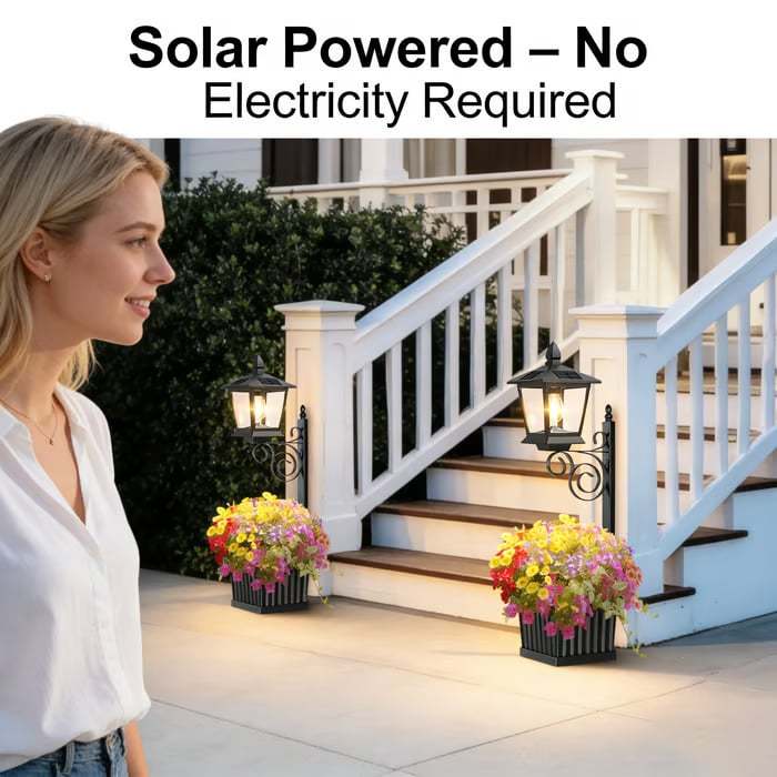 🌼 Outdoor Solar Planter Light – 2-in-1 Flower Pot & Lamp Post 🌙