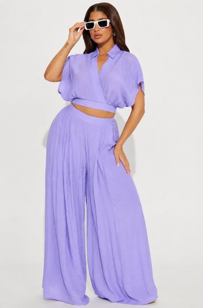 Effortless Summer 2-Piece Wrap Crop Top & Wide Leg Pants Set
