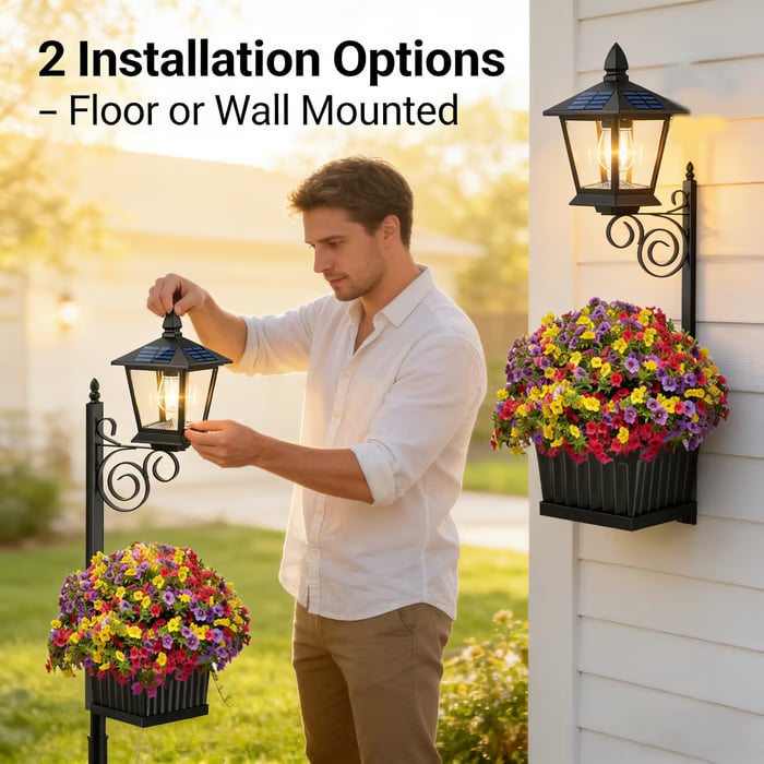 🌼 Outdoor Solar Planter Light – 2-in-1 Flower Pot & Lamp Post 🌙