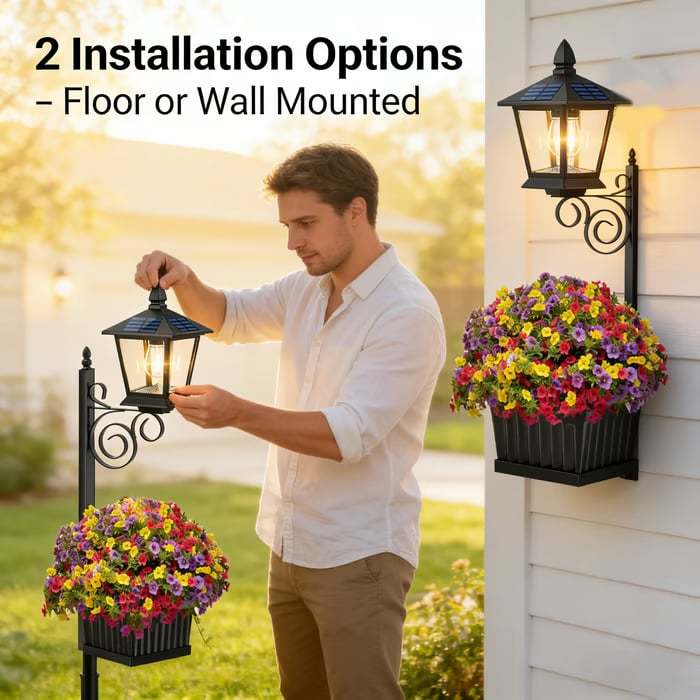 🌼 Outdoor Solar Planter Light – 2-in-1 Flower Pot & Lamp Post 🌙
