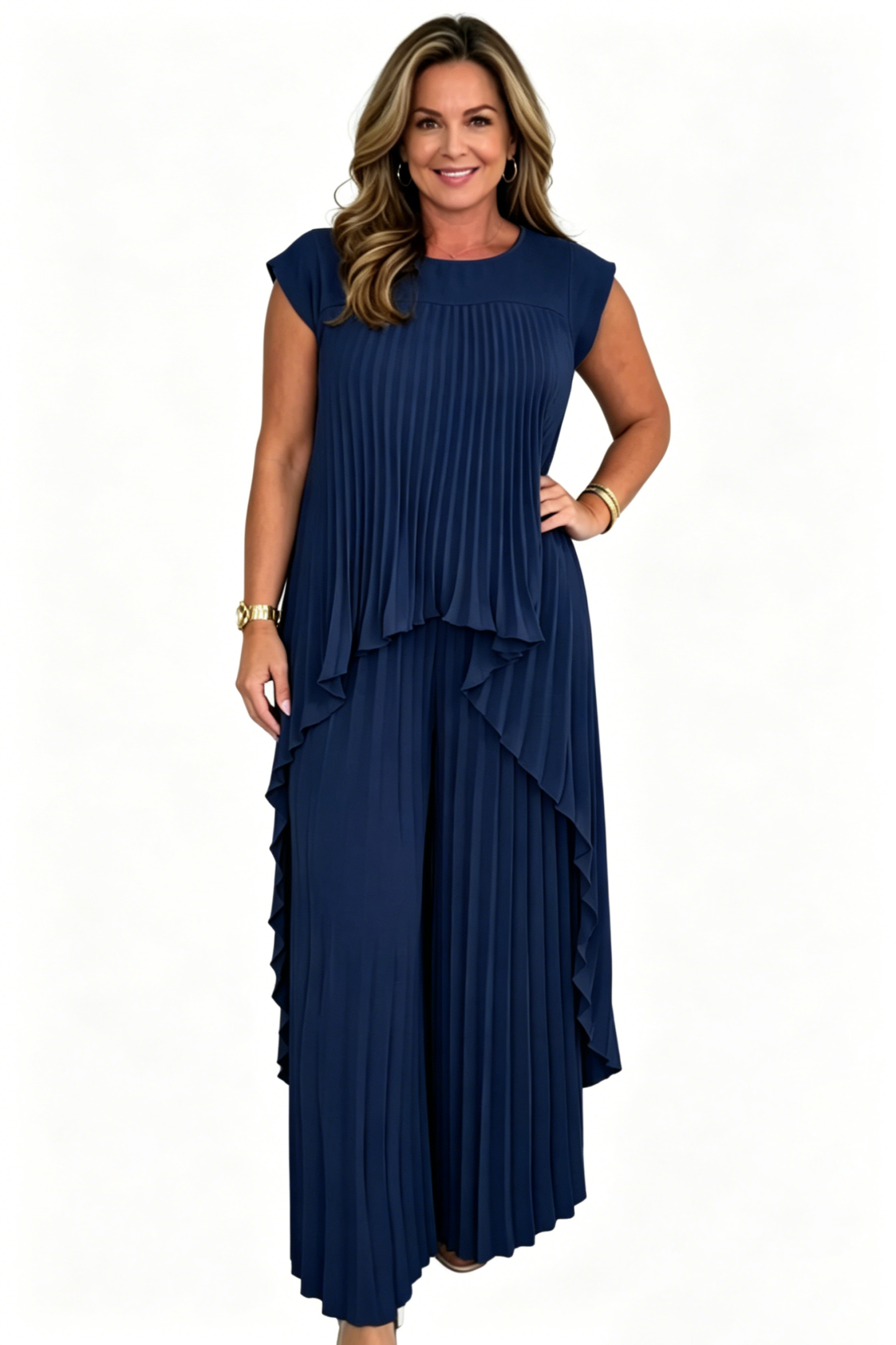 Irregular High-Low Pleated Top + Pants Two-Piece Suit (Buy 2 Free Shipping)
