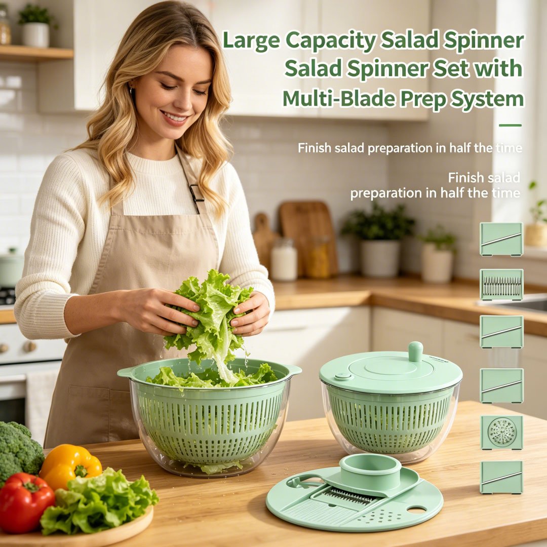 🥗 Large Capacity Salad Spinner Set with Multi-Blade Prep System