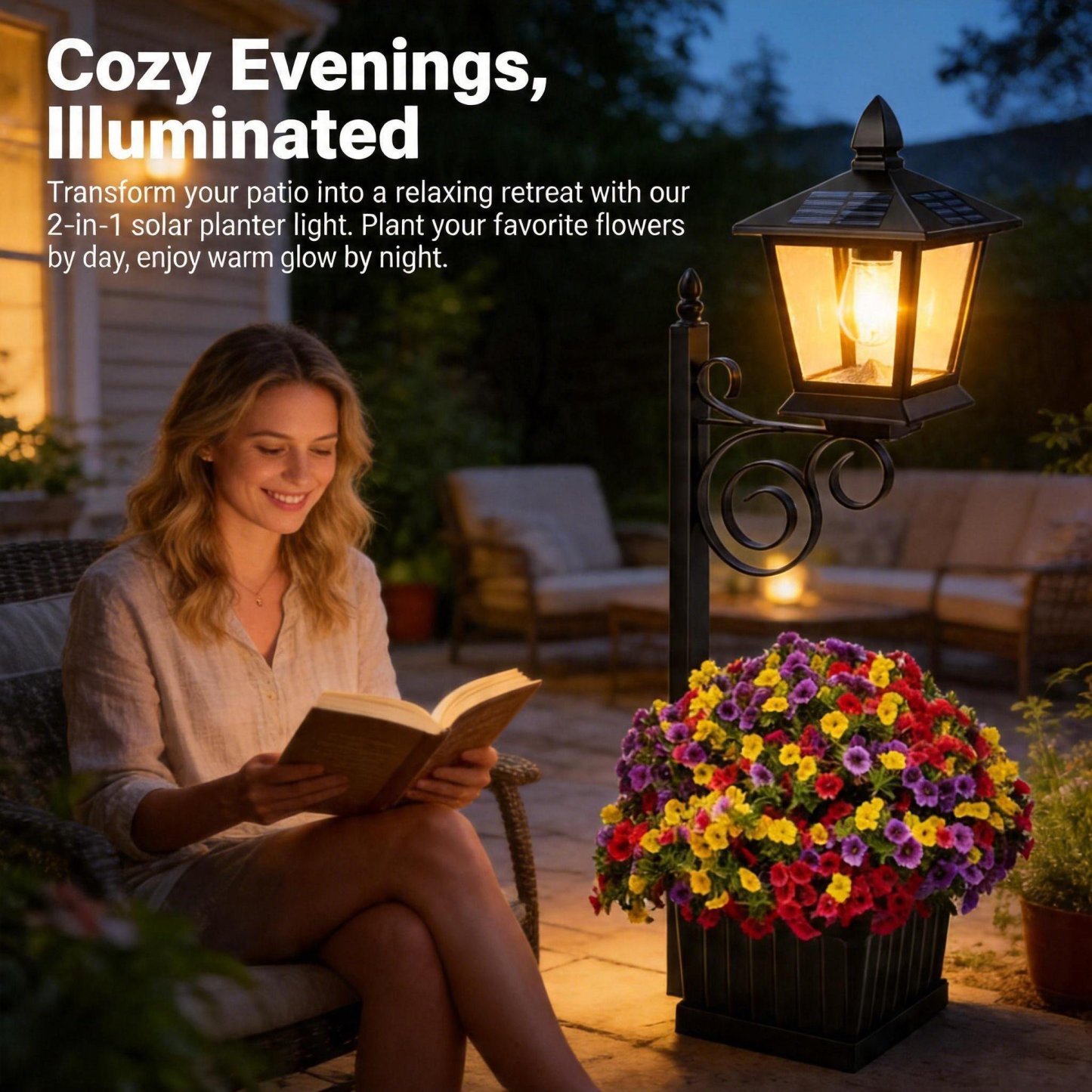 🌼 Outdoor Solar Planter Light – 2-in-1 Flower Pot & Lamp Post 🌙