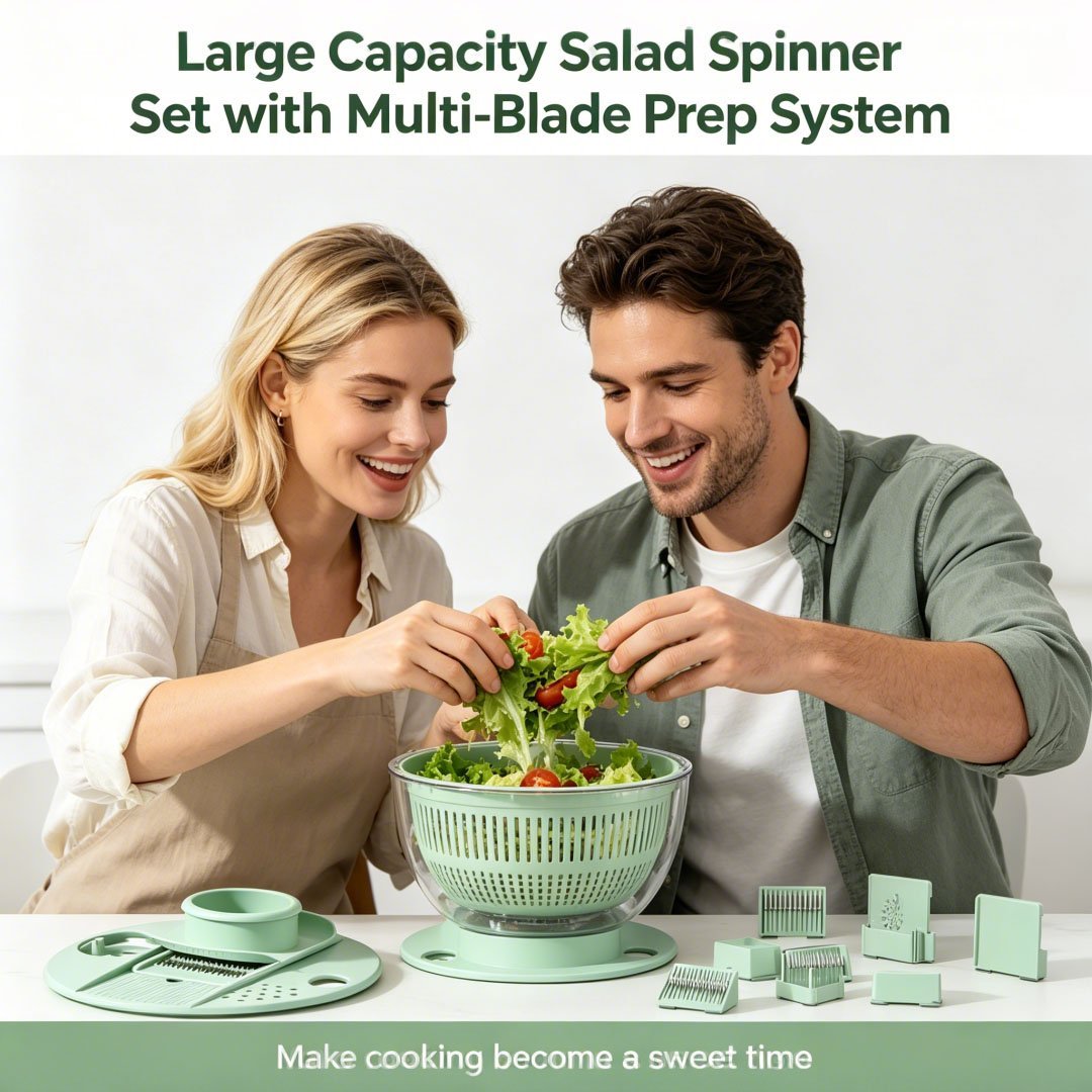🥗 Large Capacity Salad Spinner Set with Multi-Blade Prep System