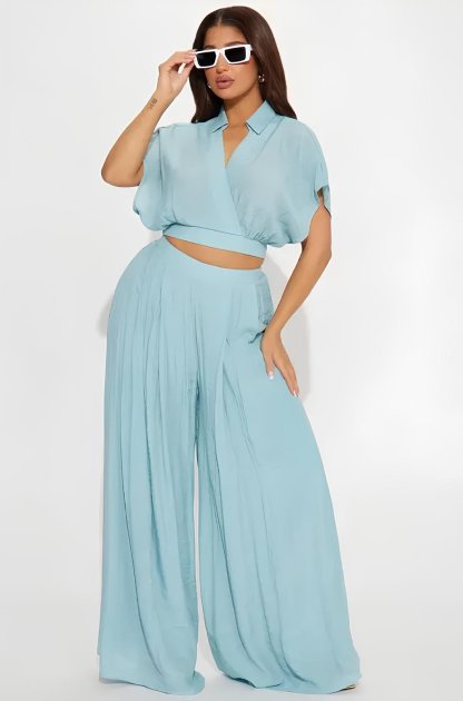 Effortless Summer 2-Piece Wrap Crop Top & Wide Leg Pants Set