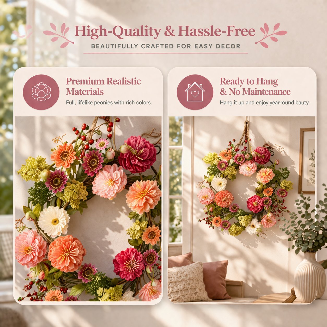 🌸 Mixed Peony Floral Wreath 🔥