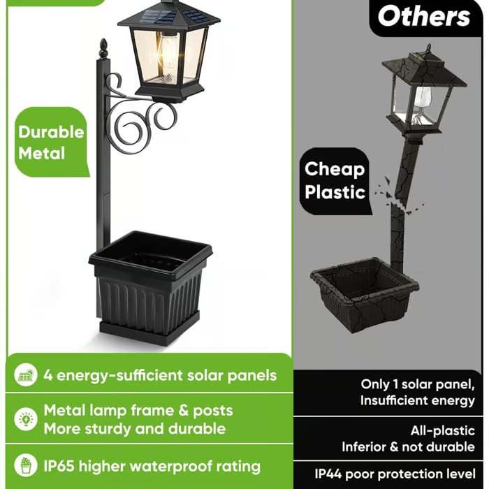 🌼 Outdoor Solar Planter Light – 2-in-1 Flower Pot & Lamp Post 🌙