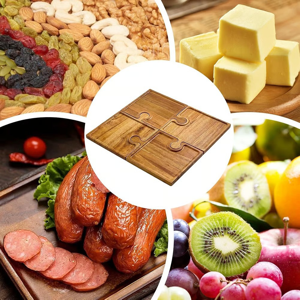 🧀 Wooden Puzzle Charcuterie Board Set with Handles