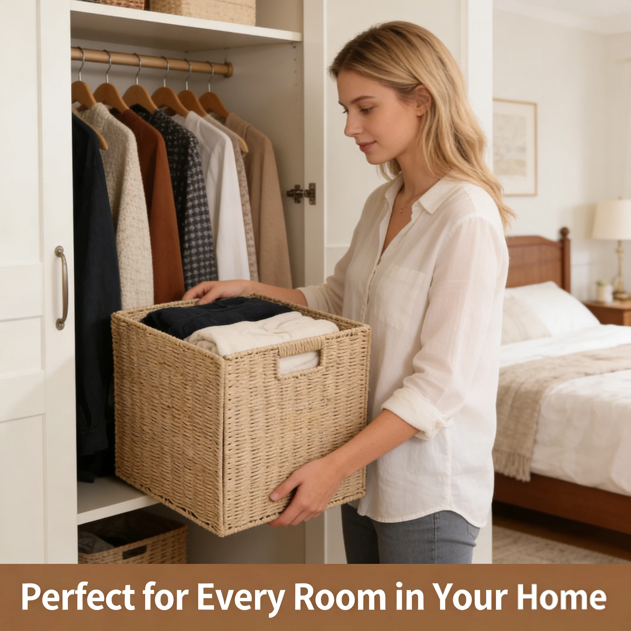 🧺Rustic style handwoven foldable square storage basket