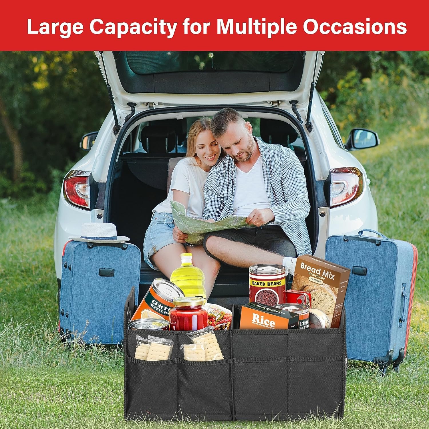 🚗Trunk Organizer for Car – Heavy Duty Foldable Car Storage with Multi Compartments