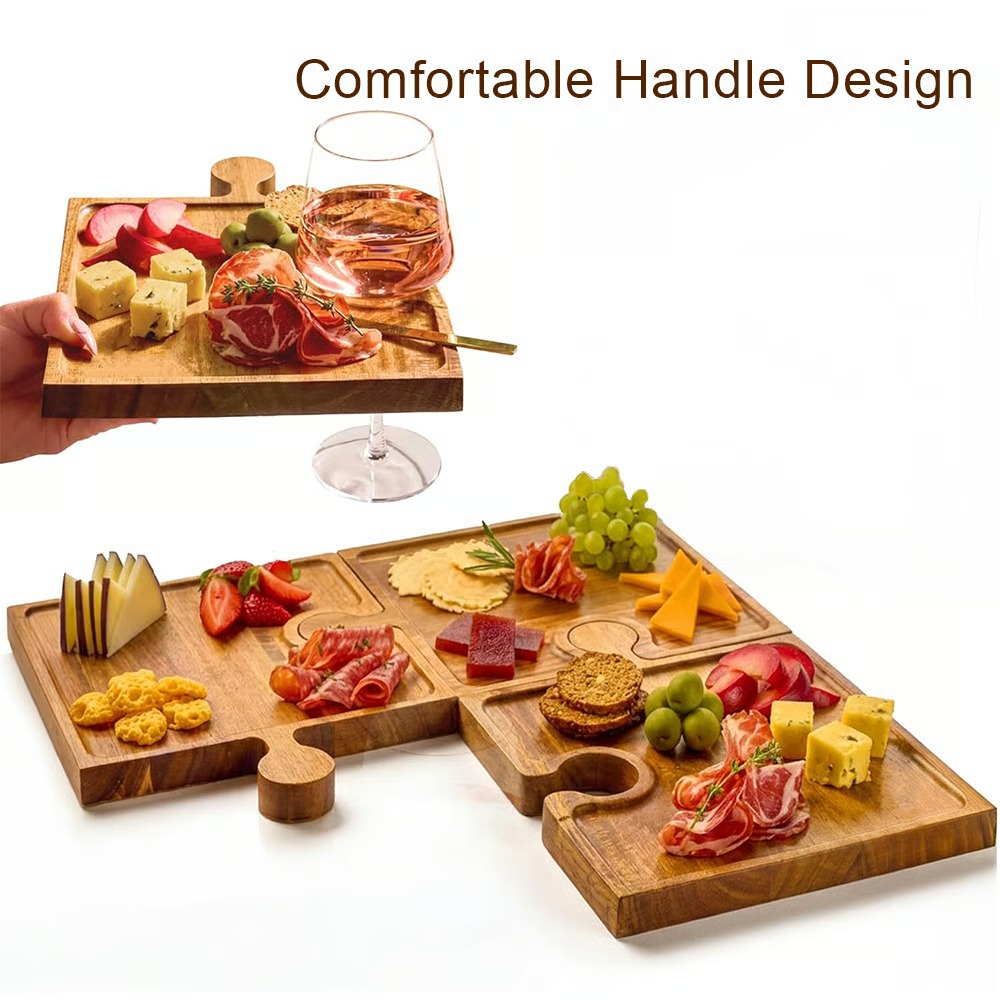 🧀 Wooden Puzzle Charcuterie Board Set with Handles