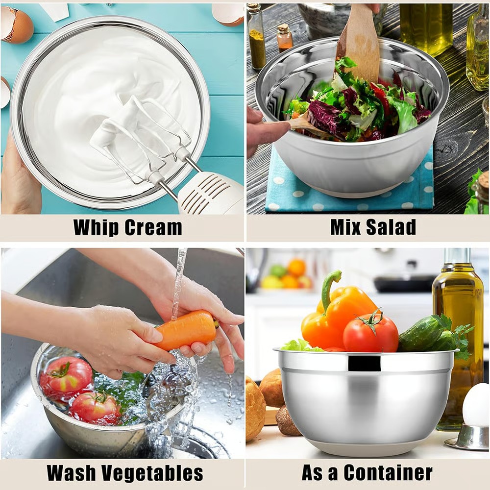 🥗 Stainless Steel Nested Mixing Bowl Set - 6 Pieces, with Lid and Grater