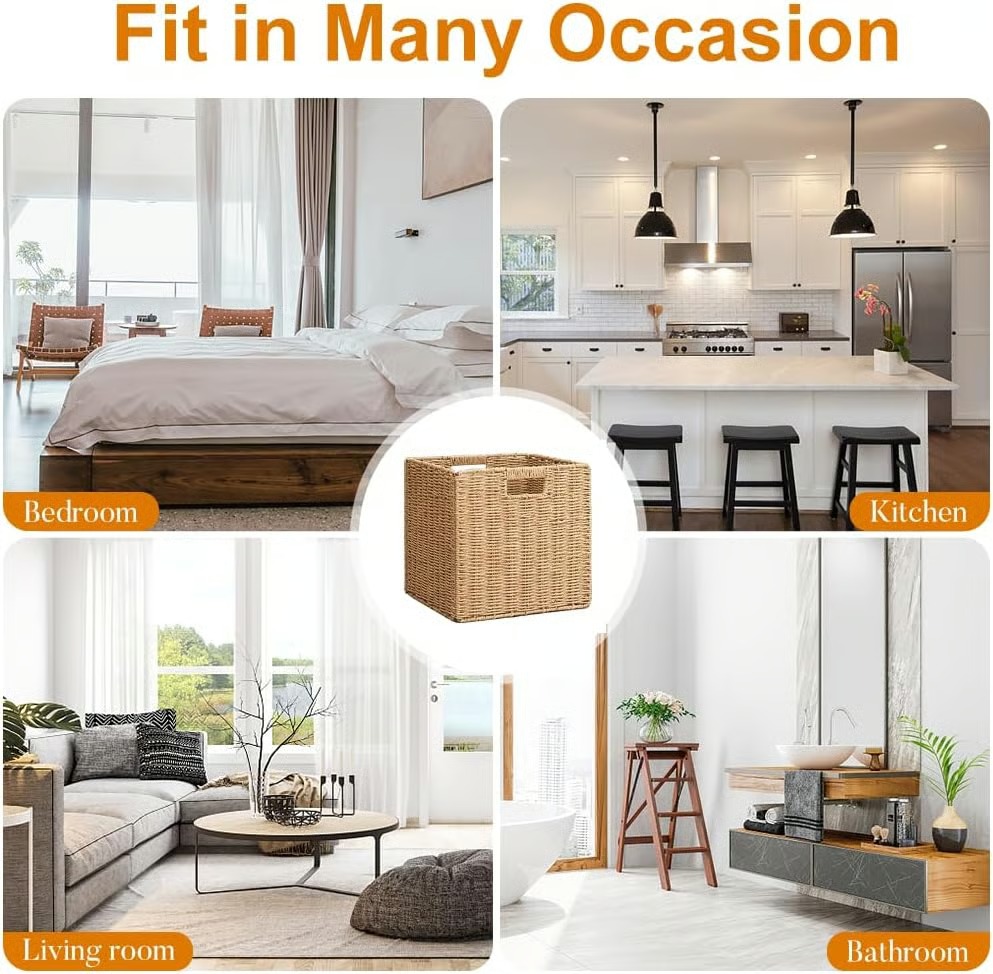 🧺Rustic style handwoven foldable square storage basket