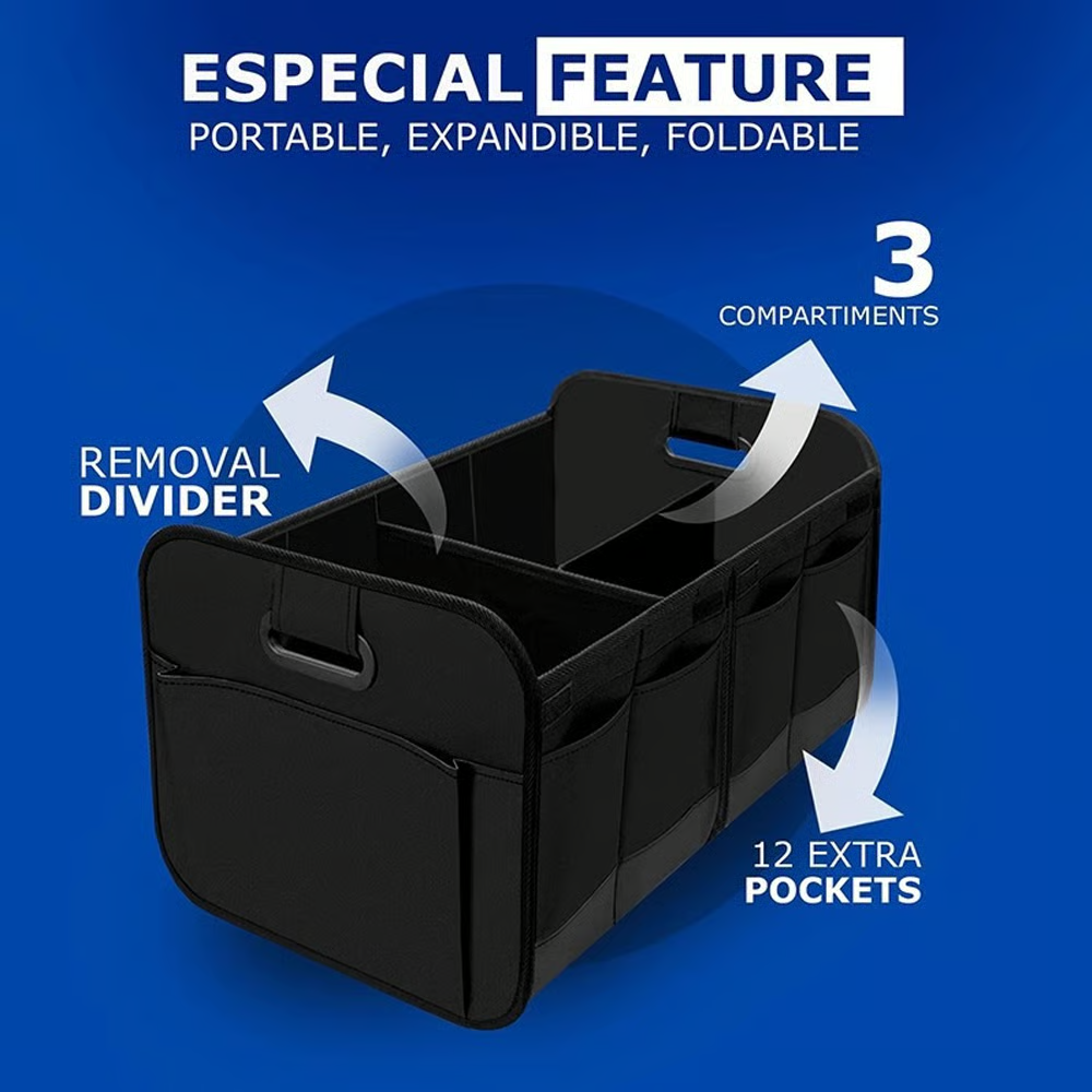 🚗Trunk Organizer for Car – Heavy Duty Foldable Car Storage with Multi Compartments