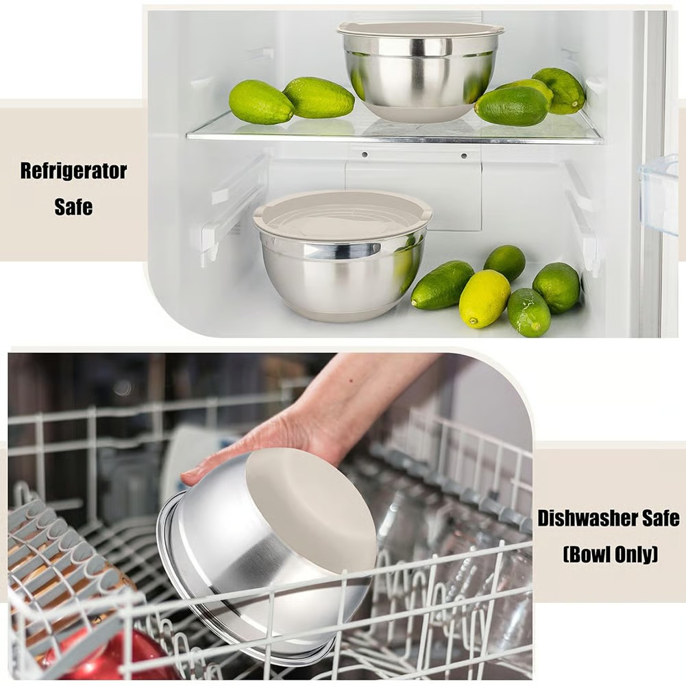 🥗 Stainless Steel Nested Mixing Bowl Set - 6 Pieces, with Lid and Grater