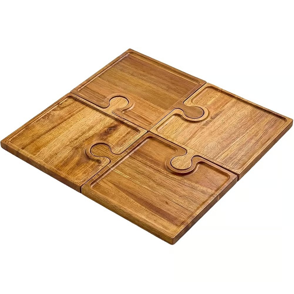 🧀 Wooden Puzzle Charcuterie Board Set with Handles