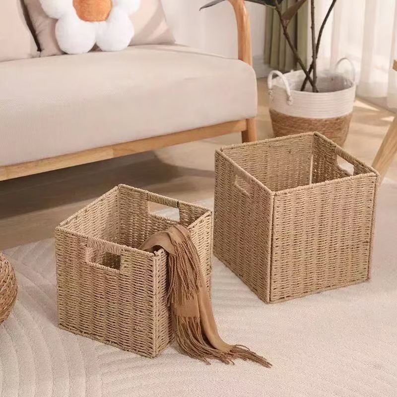 🧺Rustic style handwoven foldable square storage basket