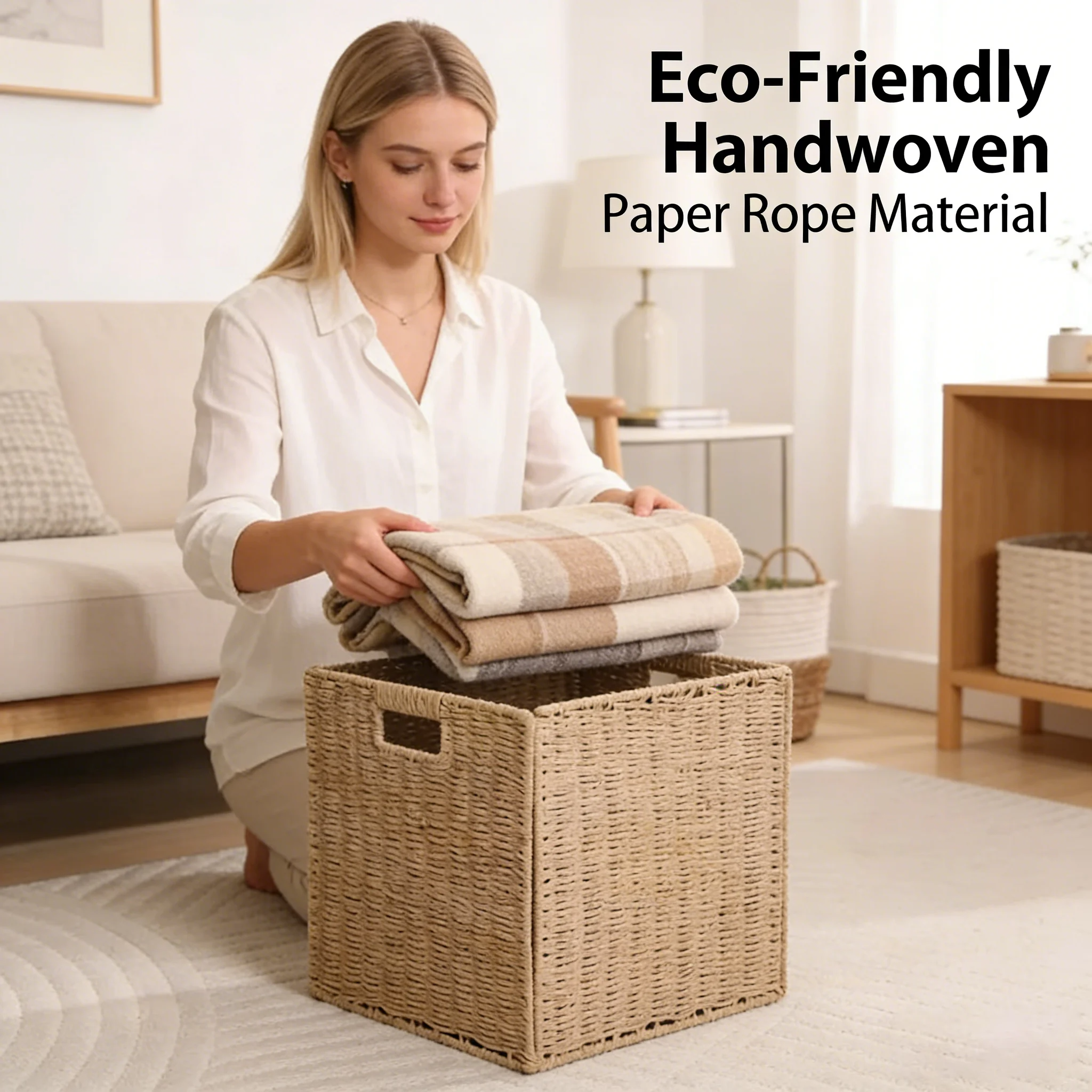 🧺Rustic style handwoven foldable square storage basket