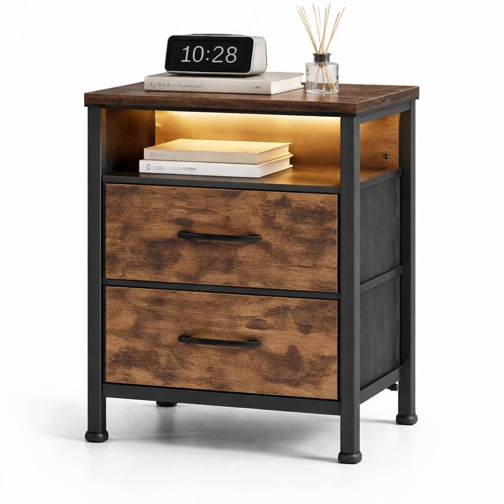 Nachttisch mit beleuchtung und schubladen-elvarixo