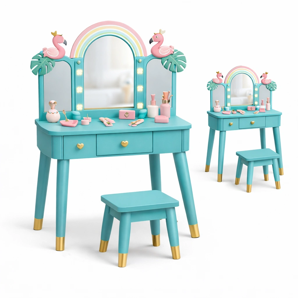 Kinder schminktisch mit spiegel und hocker-elvarixo