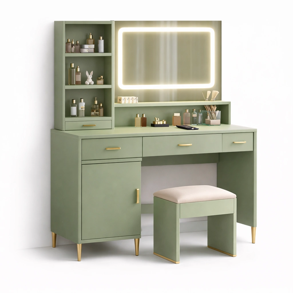 Moderner schminktisch gruen mit LED spiegel-elvarixo
