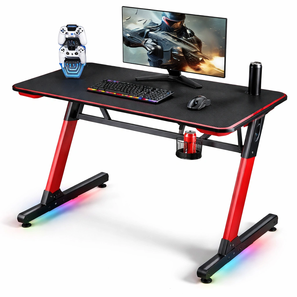 Gaming schreibtisch schwarz rot mit LED-elvarixo