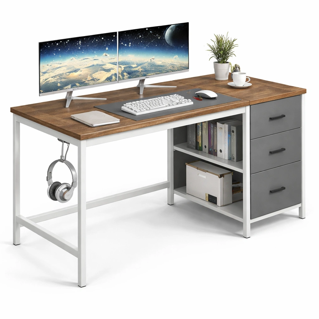 Schreibtisch weiss mit grauen schubladen-elvarixo