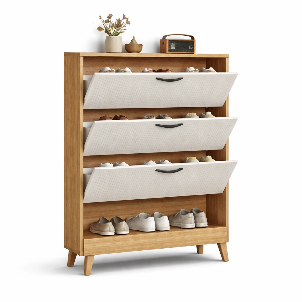 Schuhschrank mit klappsystem weiss natur-elvarixo