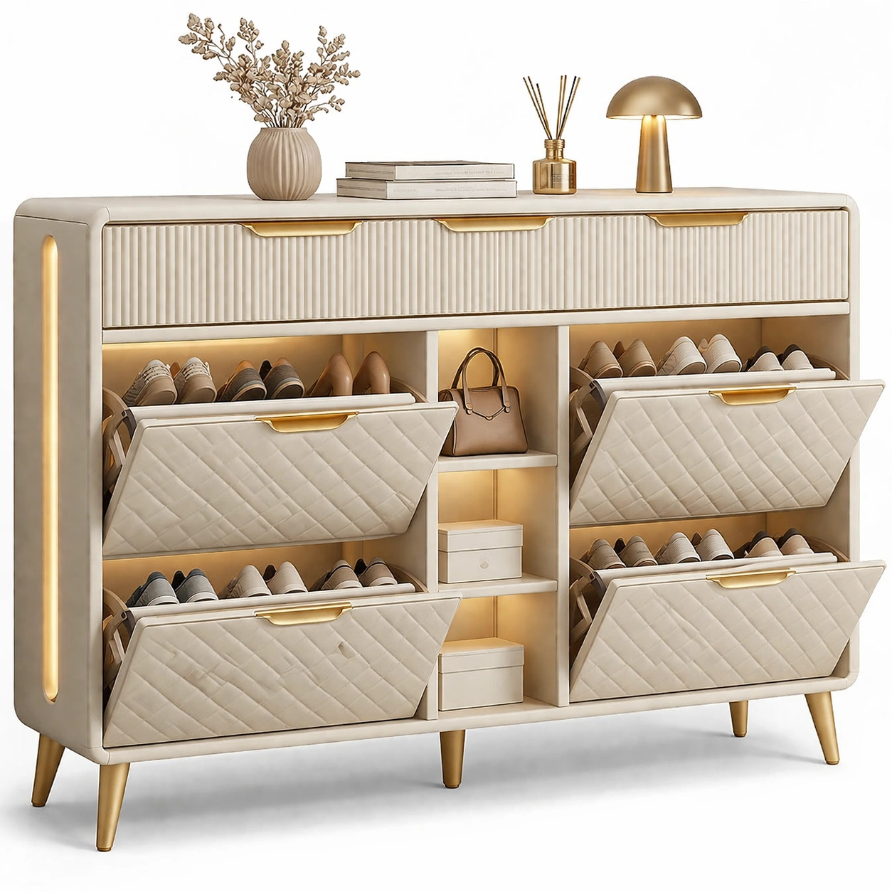 Schuhschrank mit gepolsterter front und LED licht-elvarixo