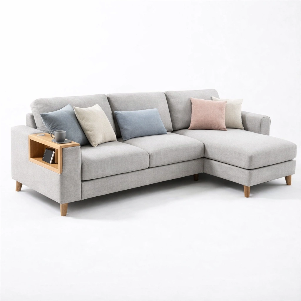 Ecksofa grau mit armlehnenablage-elvarixo