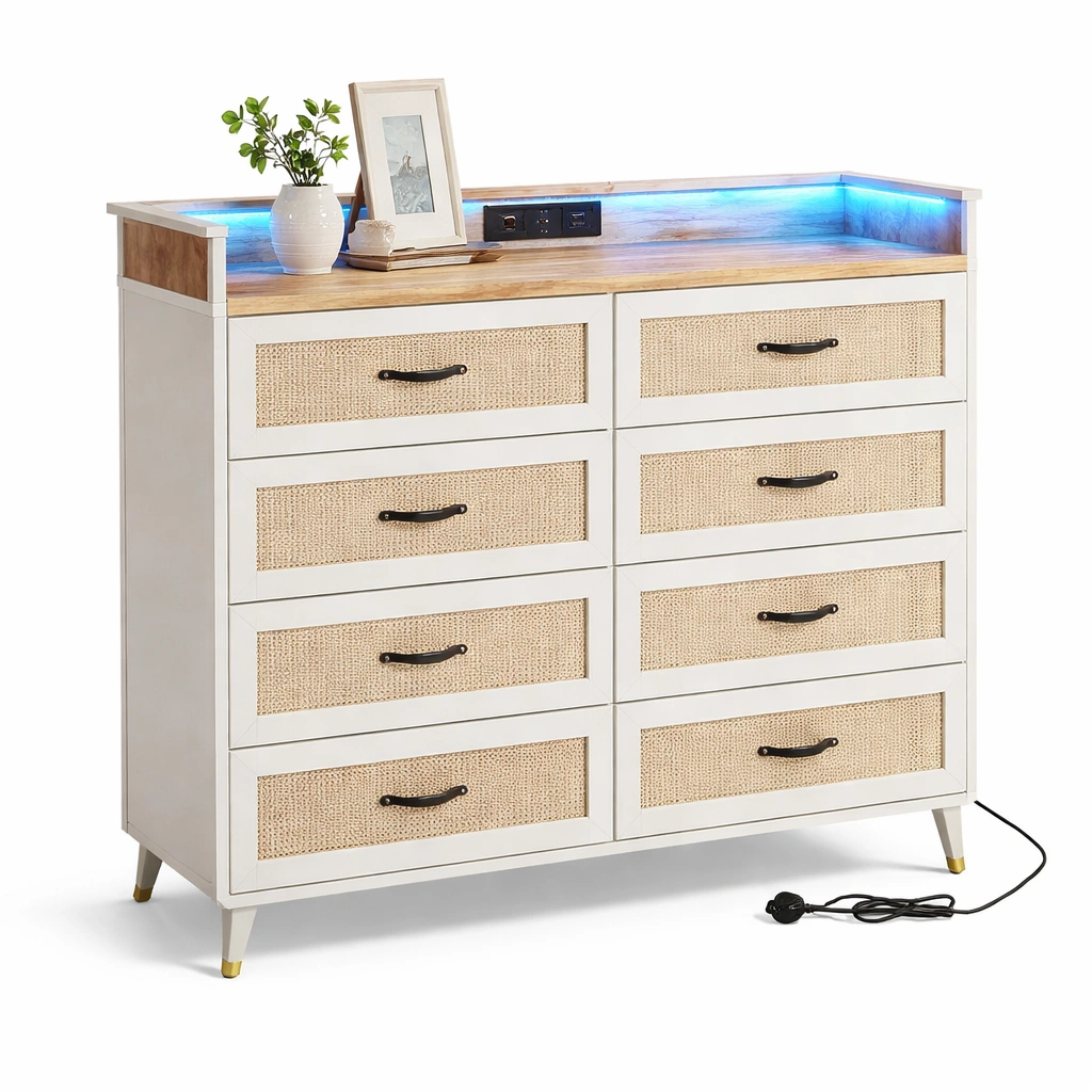 Kommode mit LED Beleuchtung und Rattanfront-avnorae
