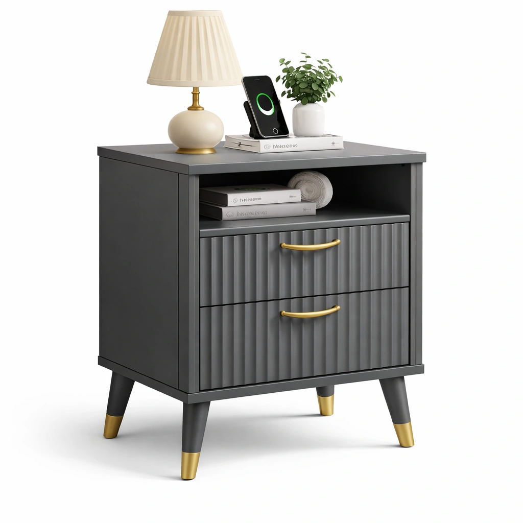 Nachttisch mit Schubladen und offener Ablage-avnorae