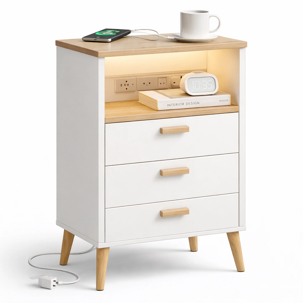 Nachttisch mit Ladefunktion und LED Licht-avnorae