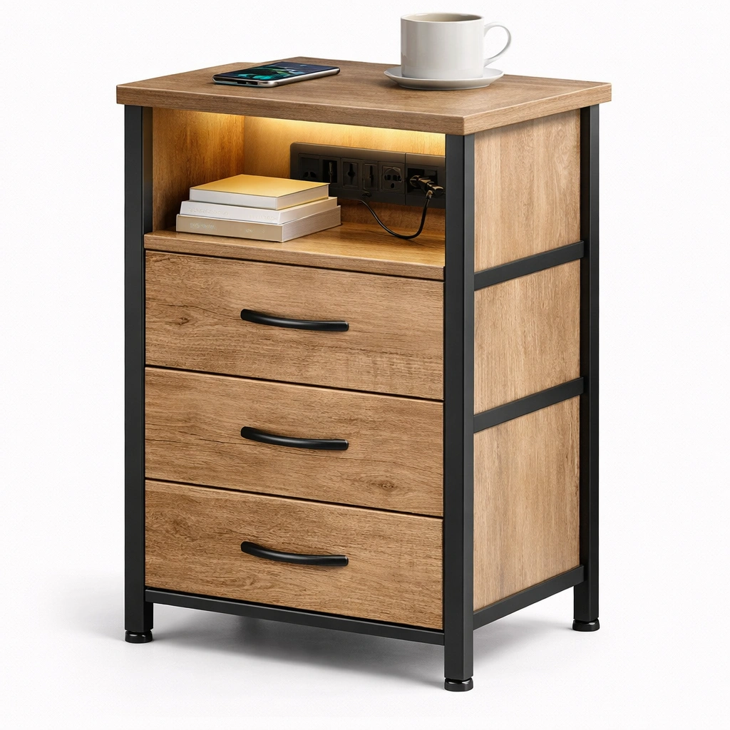 Industrieller Nachttisch mit Metallrahmen-avnorae