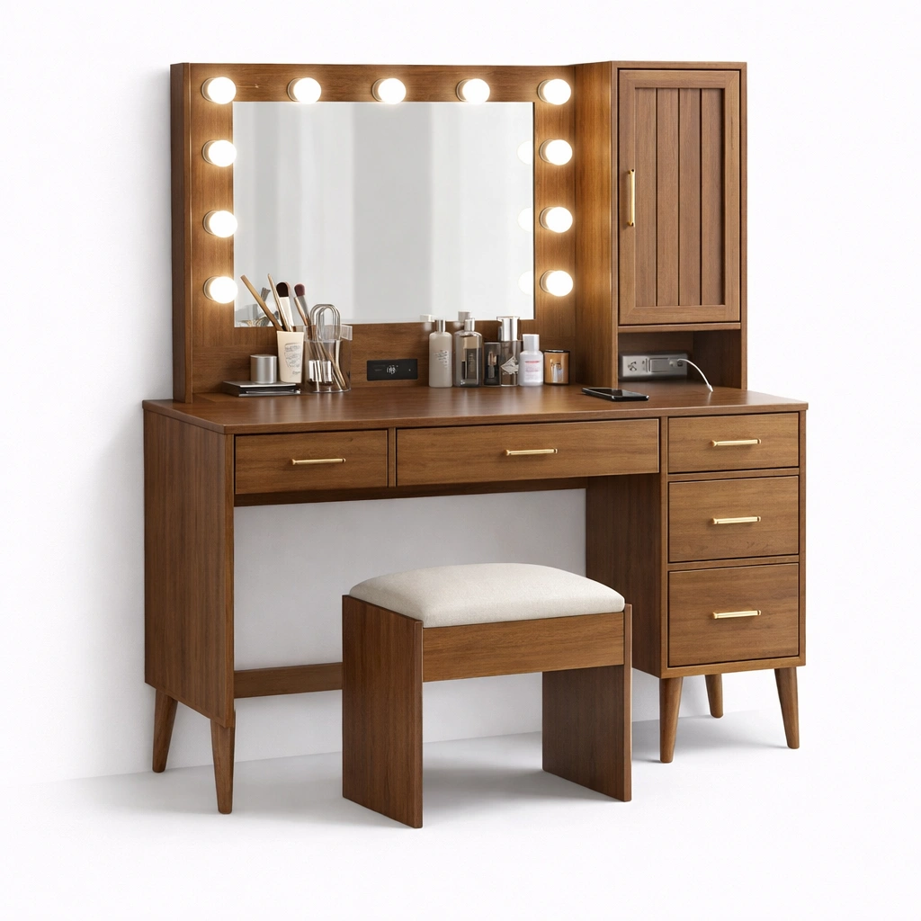 Schminktisch mit Spiegel und Beleuchtung-avnorae