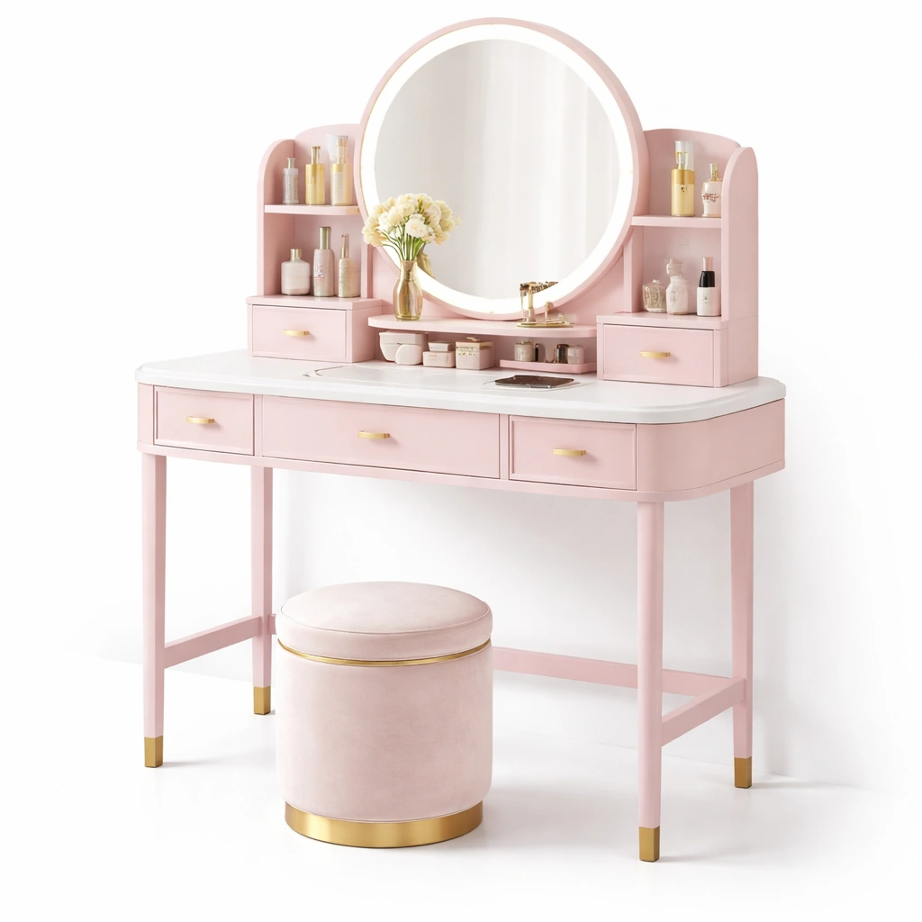 Eleganter Schminktisch mit rundem Spiegel-avnorae