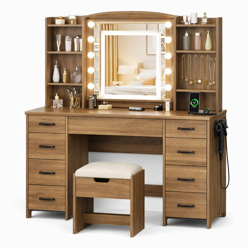 Schminktisch mit Regal und Beleuchtung-avnorae