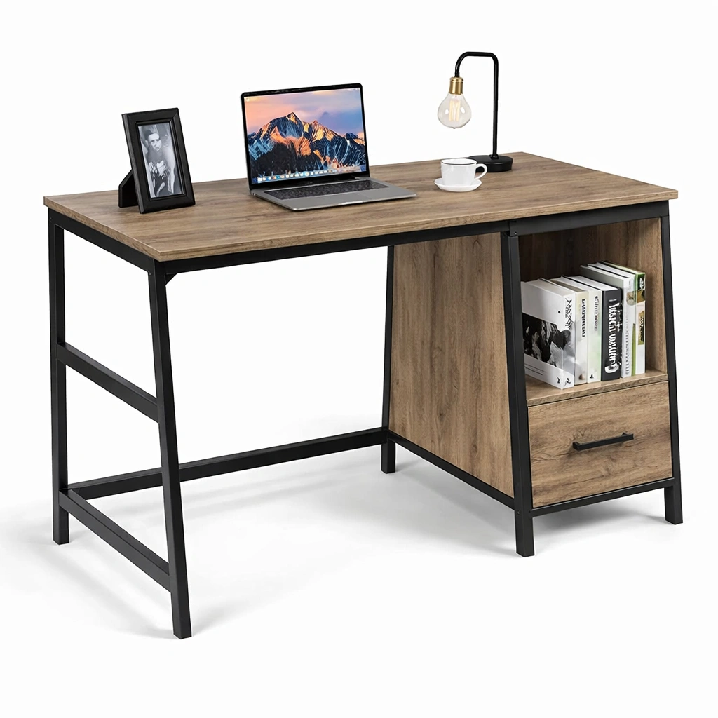 Moderner Schreibtisch mit Metallrahmen und Ablage-avnorae