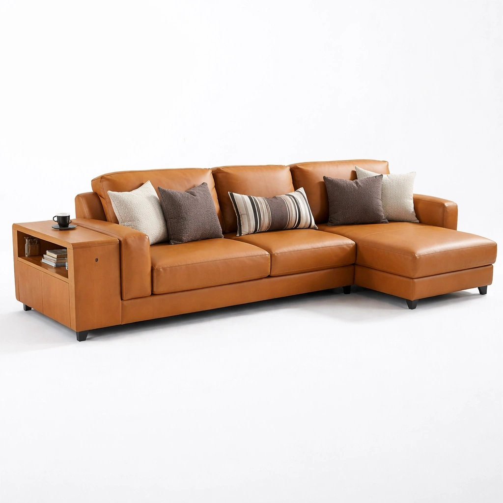 Ledersofa mit Eckfunktion und Ablage-avnorae