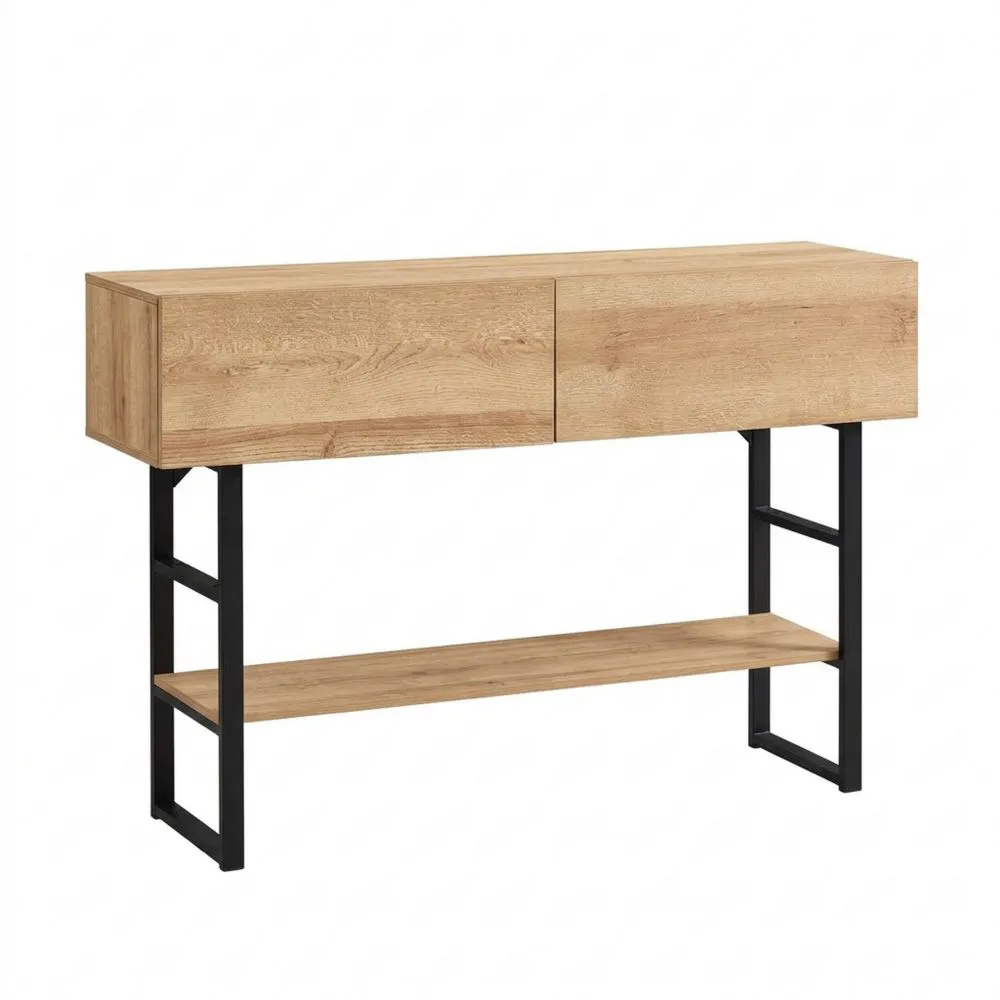 Consola de Pasillo con Cajones y Estante Ajustable en Roble