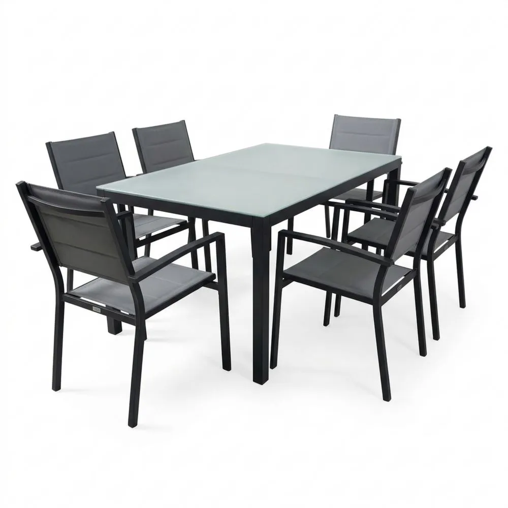 Conjunto de Mesa y Sillas para Jardín al Aire Libre, 7 Piezas, Estructura de Aluminio, Resistente al Agua y Clima (Gris Antracita)