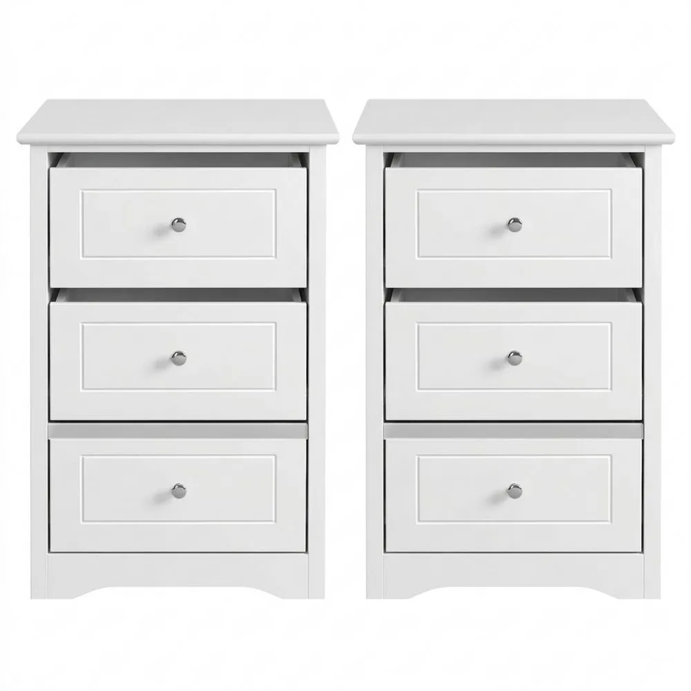 Mesitas de Noche Altas con Tres Cajones Blancas, 48 x 40 x 73.5 cm, 2 piezas