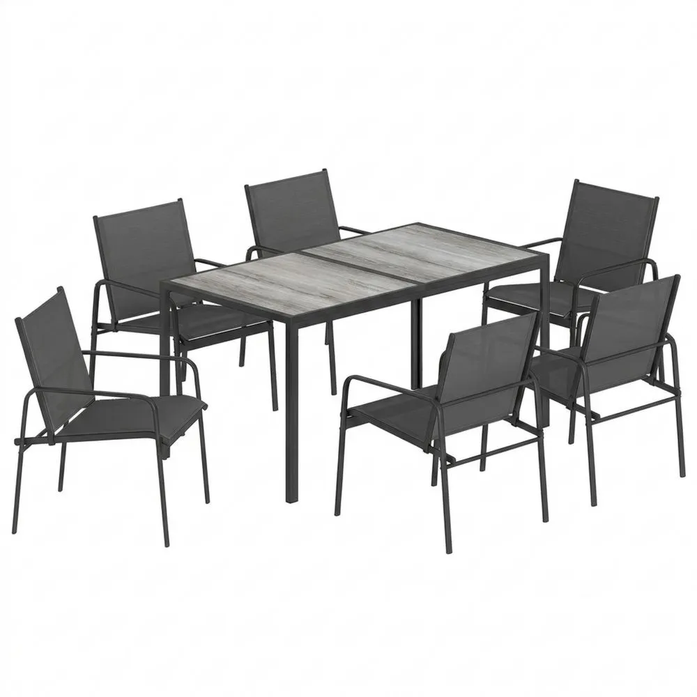 Conjunto de Mesa y Sillas de Jardín para Exterior con Efecto Madera