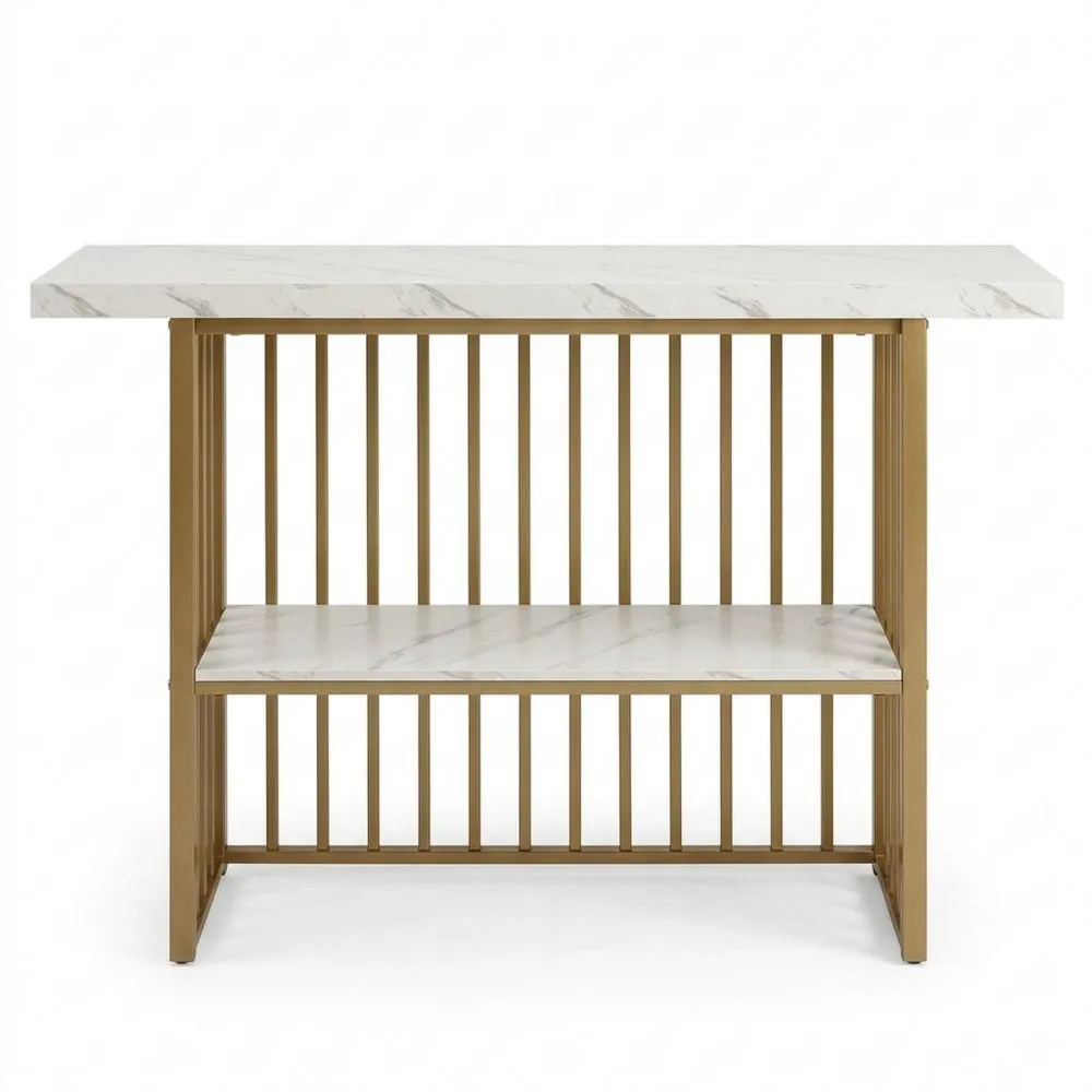 Mesa Consola de Mármol en Estilo Escandinavo, Mesa Estrecha para Entrada y Pasillo, Ideal para Salón
