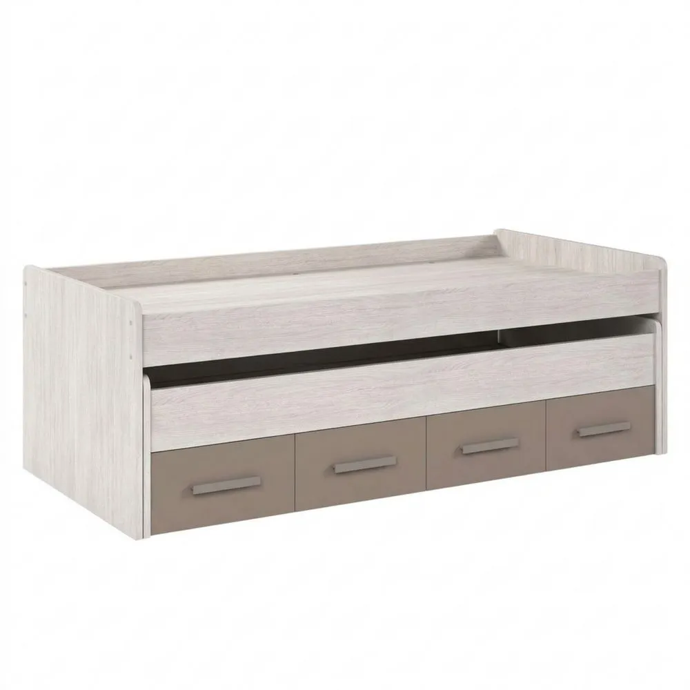 Cama nido juvenil con 2 camas y 2 cajones, acabado blanco